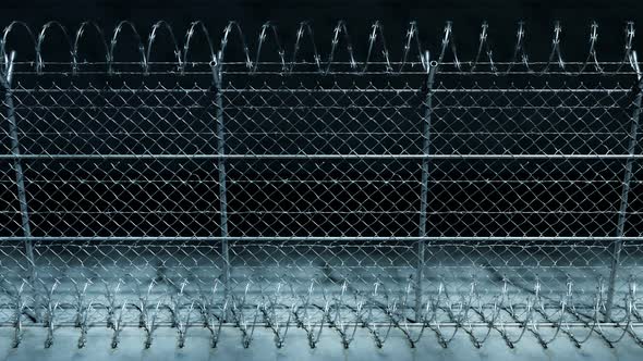 Endless footage showing the whole prison fence at night. Jail protection. 4k HD alt