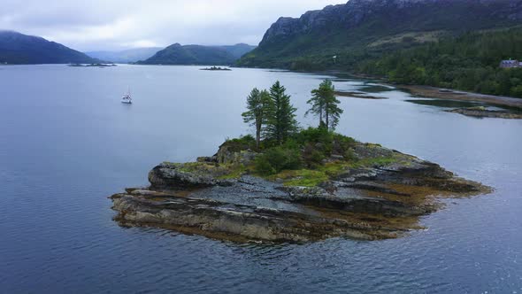 Aerial Drone View of Beautiful Scottish Highlands Mountains Landscape, Scotland, of Loch Carron, a L alt