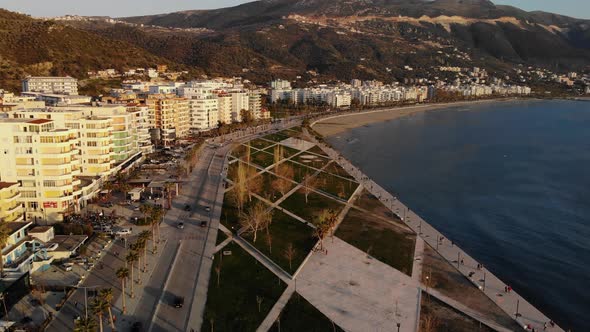 Drone Footage of the Southern Albanian Riviera City of Vlore and the Karaburun Peninsula alt