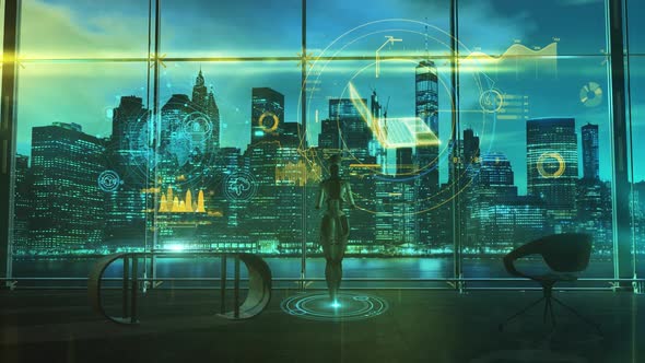 Anthropomorphic Hologram Of AI Works In The Network HD alt