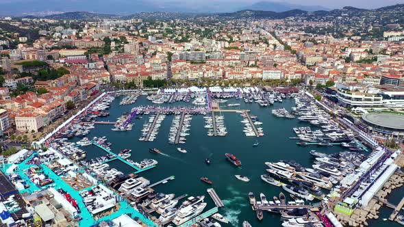 Vieux port - Cannes, France Aerial view of the beautiful port with yachts