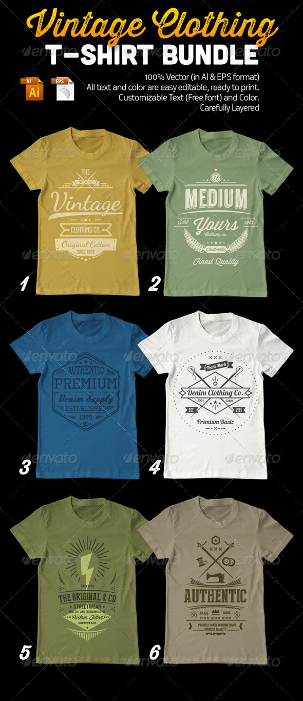 Vintage Clothing T-Shirt Bundle - Designs T-Shirts