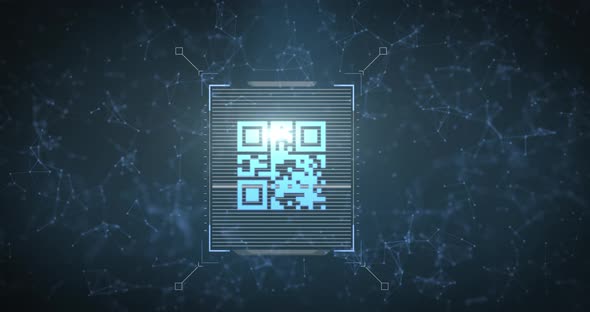 QR code scanner over network of connections against blue background alt