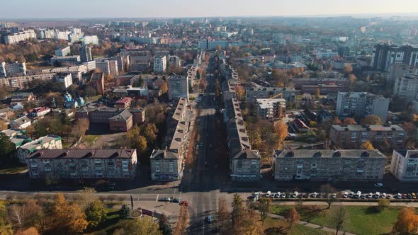 Autumn City Of Rivne Ukraine, Embankment. Aerial Shot