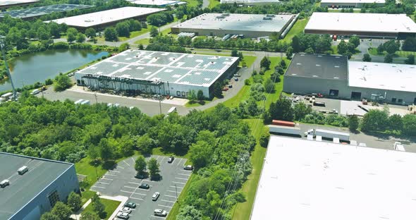 Panoramic Overview of Solar Panel Rooftop on Comercial Warehousethe Leading Renewable Sustainable alt