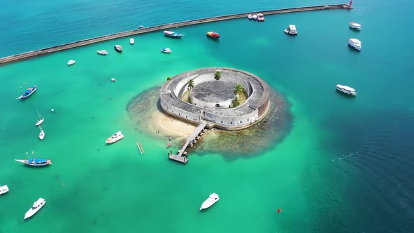 Aerial landscape at famous tourism place of coast city of Salvador, Bahia, Brazil. alt