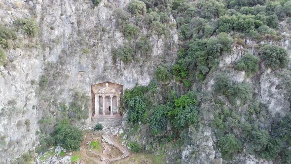 Archeological remains of the Lycian rock cut tombs in Fethiye, Turkey. Similar to Petra. alt