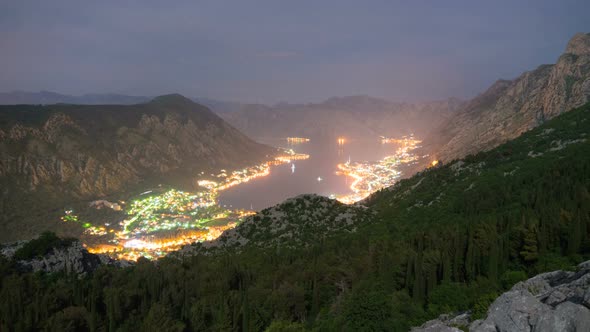 Natural Bay Travel Destination Night View, Fjord of Kotor, Montenegro