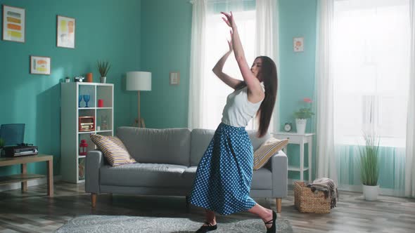 Woman Performer Is Practicing Dancing In Isolation