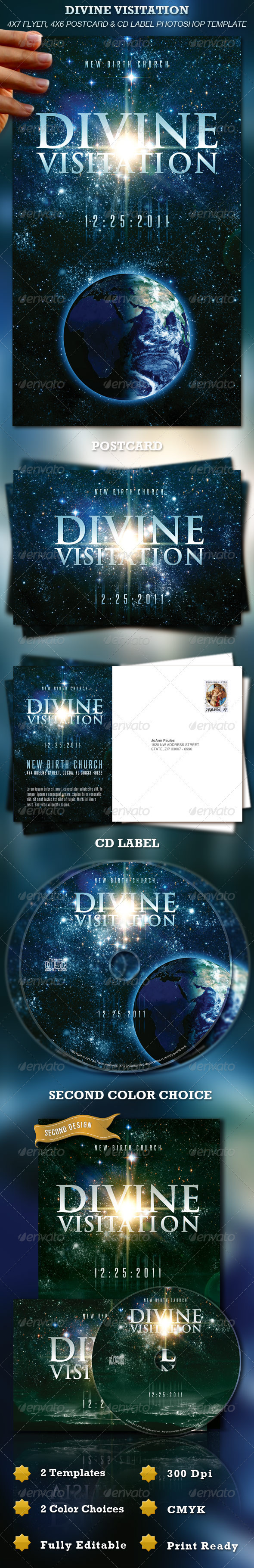 Divine Visitation Flyer, Postcard & CD Label - Church Flyers