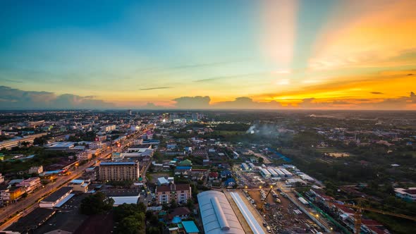 4k Day to night Time-lapse of Nakhon Ratchasima city at sunset, Thailand