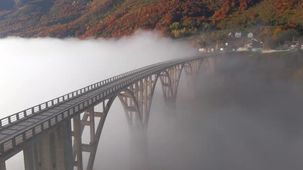 Aerial Video of the Magnificent Djurdjevica Bridge Over the Tara River Canyon in the Northern Part alt