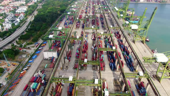 Aerial Footage of Commercial Port Terminal in Singapore alt