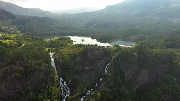 Latefossen Is One of the Most Visited Waterfalls in Norway and Is Located Near Skare and Odda alt