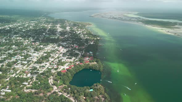 The huge Bacalar Lagoon in Mexico as seen from the air alt
