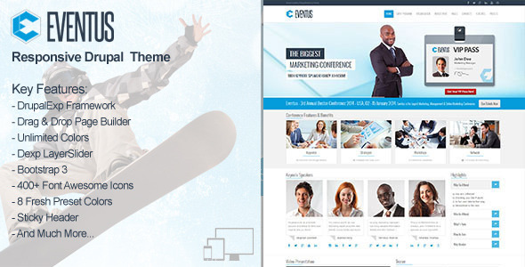 Eventus - Responsive Events Drupal Theme - Drupal CMS Themes