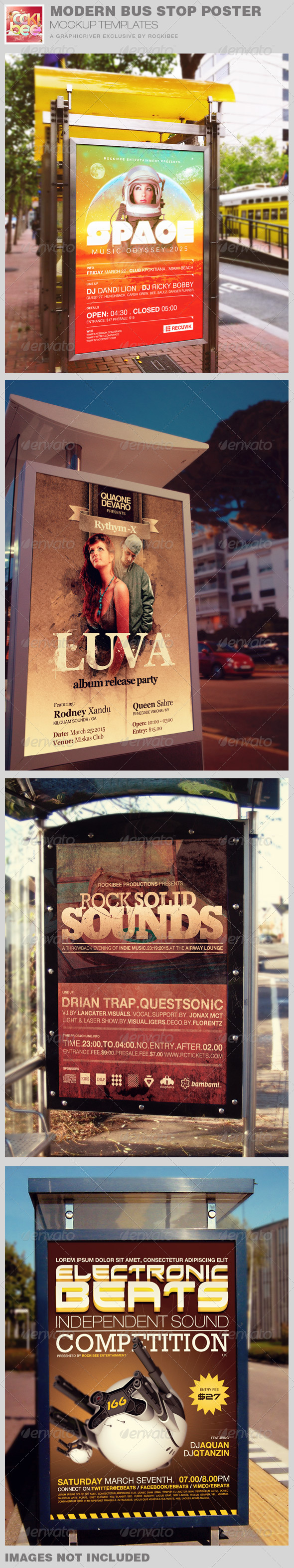 Download Modern Bus Stop Poster Mockup Templates by Rockibee ...