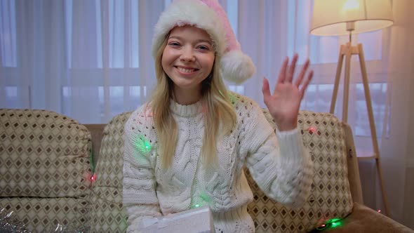 Portrait of Beautiful Happy Woman with Blond Hair in Winter Sweater alt