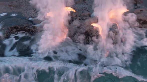 Lava Flowing Off The Coast, Interaction Of Magma With Water