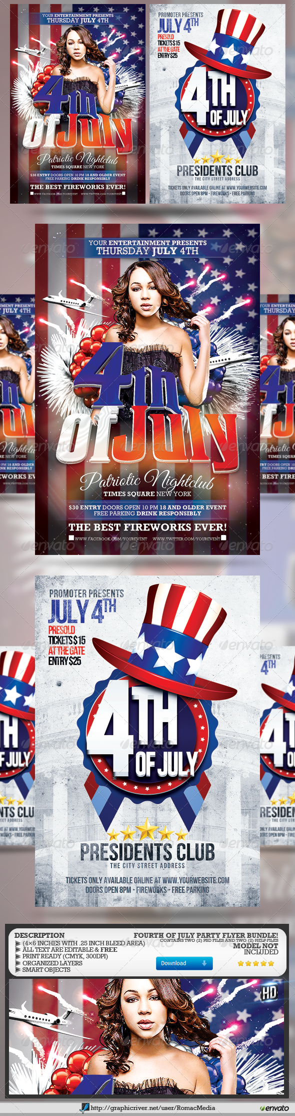 Fourth of July Party Flyer Bundle - Holidays Events