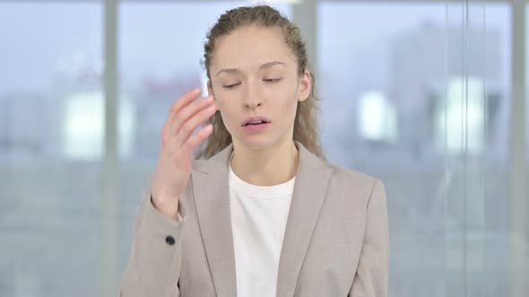 Portrait of Disappointed Young Businesswoman Reacting To Failure alt