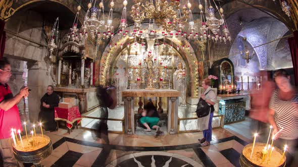 Icons and Candles in the Church of the Holy Sepulcher Timelapse Hyperlapse alt