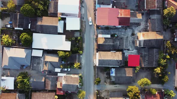 Establishing Aerial View Shot above asia village in morning, Thailand alt