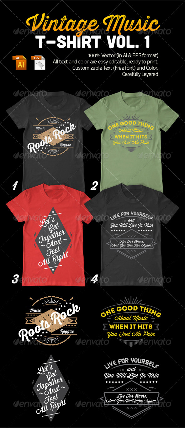 Vintage Music T-Shirt Vol. 1 - Designs T-Shirts