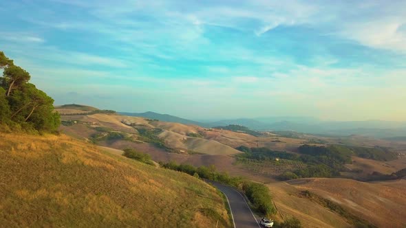 Aerial Nature Landscape Hills Forests Fields and Vineyards of Tuscany Italy alt