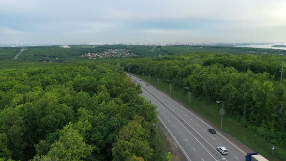 View of the Highway From a Quadrocopter. Side View. Samara, Russia