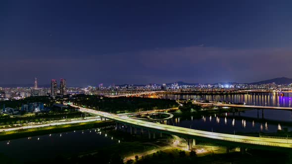 Seoul City with han river at night South Korea