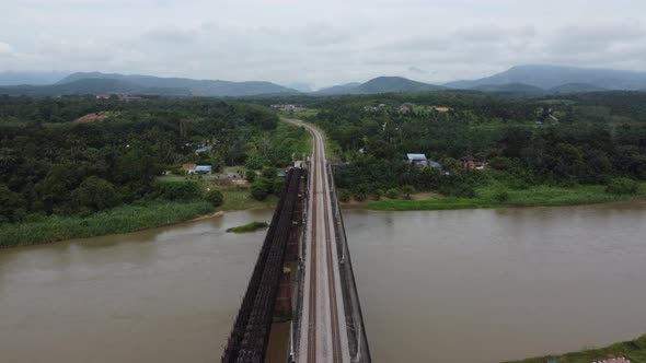Aerial view old Victoria Bridge and new railway alt