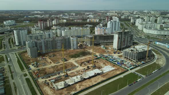 Large construction site. Construction of modern multi-storey residential buildings. alt