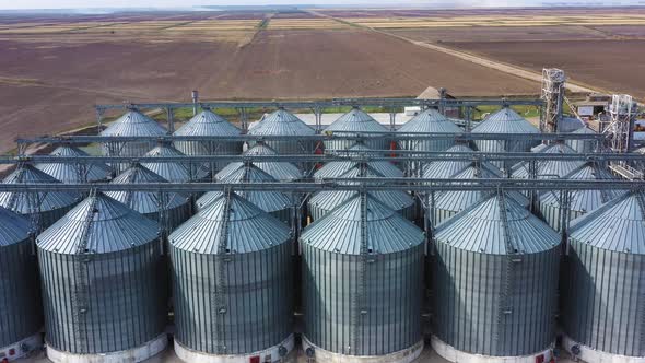 Flight of the Grain Terminal From the Drone. The Grain Plant for Storage and Drying of Grain alt