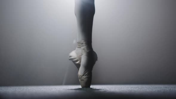 Young Woman Ballerina Stands Up on Her Pointes alt