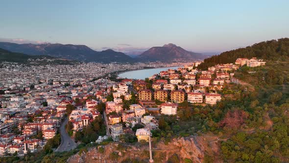 View of the city of Alanya aerial view 4 K alt