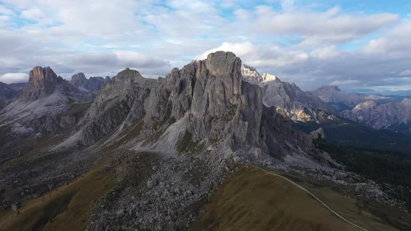 Fly over Italian Dolomites Alps ,Pass Giau