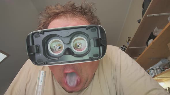 Funny man scientist invents vaccine against viral diseases and tests it on himself.  alt