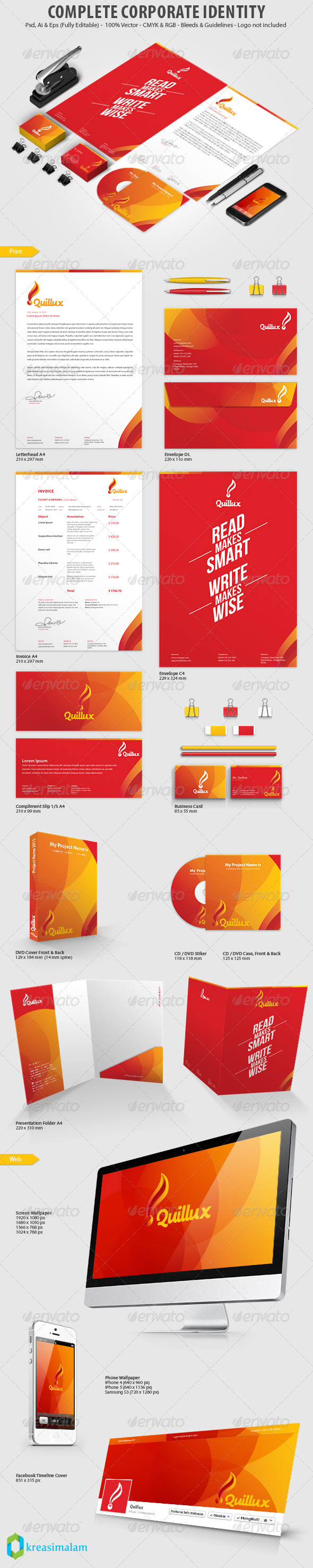 Quillux Corporate Identity Print Template - Stationery Print Templates