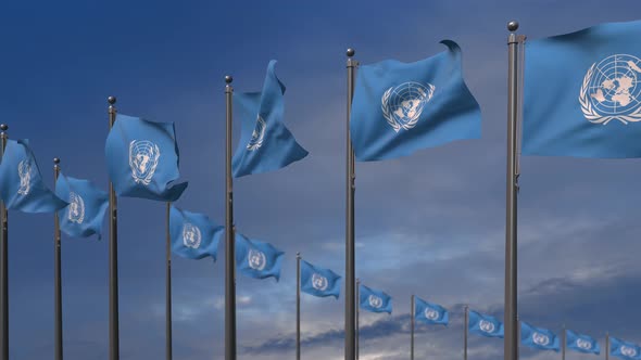 The UN Flags Waving In The Wind  4K alt
