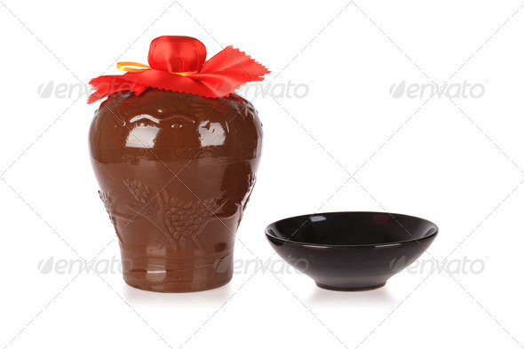 rice wine jar with ceramic bowl