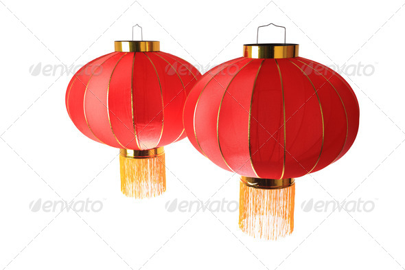 two red lantern isolated - Stock Photo - Images