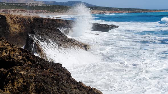 Sea Storm Devastating and Spectacular Ocean Waves Crash on the Rocks of the Coast Creating an alt