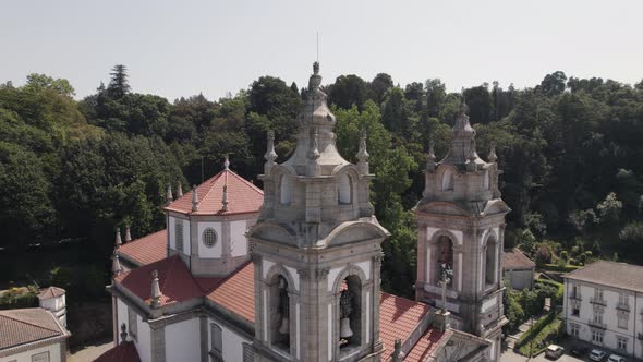 Orbital close up church bell tower in Sanctuary of Bom Jesus do Monte alt