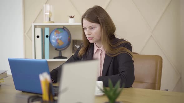 Confident Young Woman Ending Online Conversation and Leaving alt