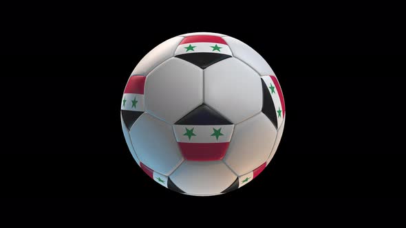 Soccer ball with flag Syria, on black background loop alpha