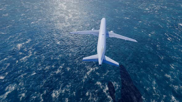 The Airliner Flew Over The Sea