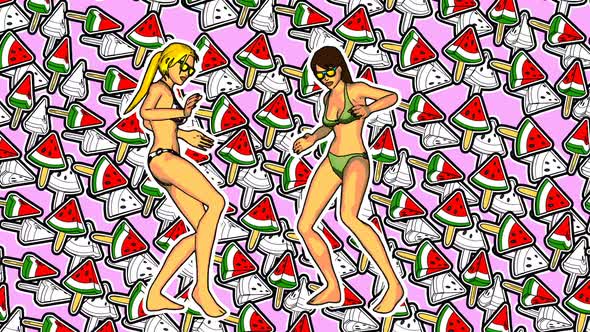 Cartoon dancing bikini girls alt