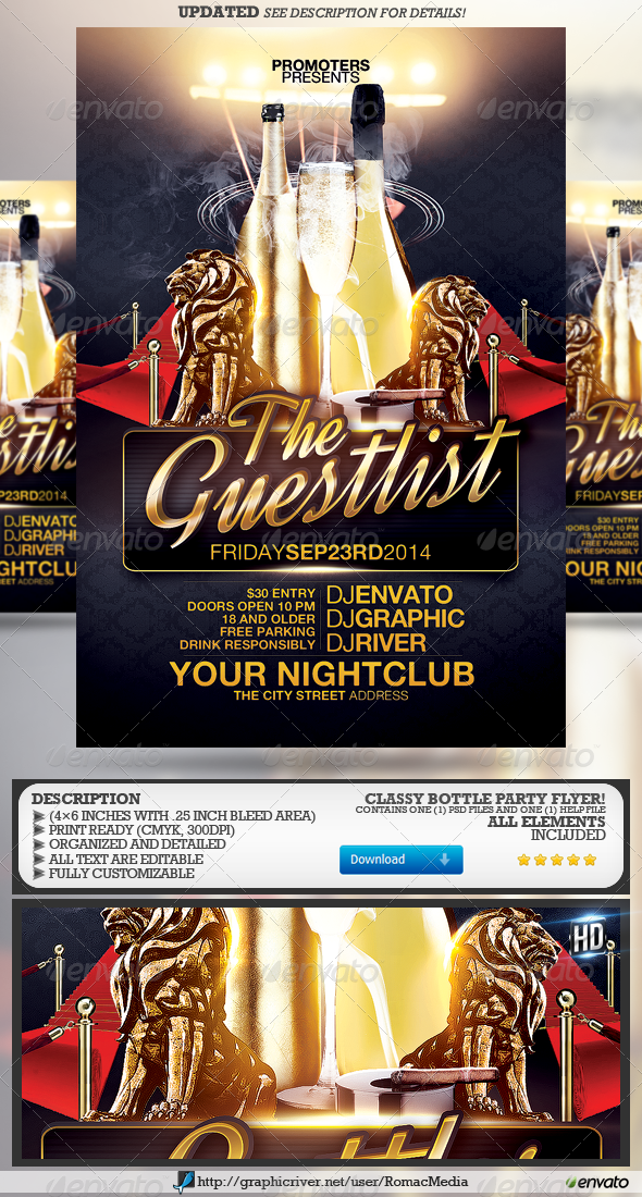 The Guestlist and Bottle Party Flyer - Clubs & Parties Events