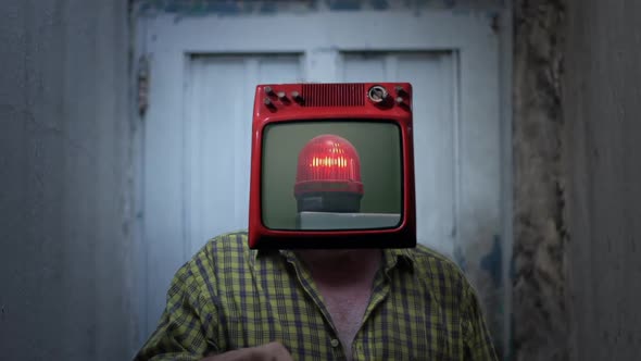 Retro TV Headed Man with Red Beacon on Screen - Surreal Concept Video alt